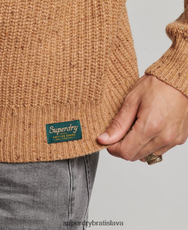 Superdry muži falošný sveter s výstrihom z tvídovej zmesi vlny 6B4ZTR1281 oblečenie hnedá
