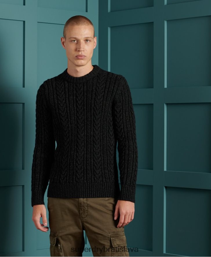 Superdry muži jacob cable crew jumper 6B4ZTR1355 oblečenie čierna