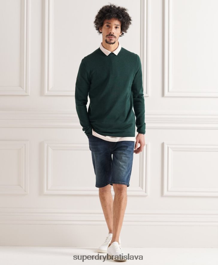 Superdry muži merino ľahký posádkový sveter 6B4ZTR1306 oblečenie zelená