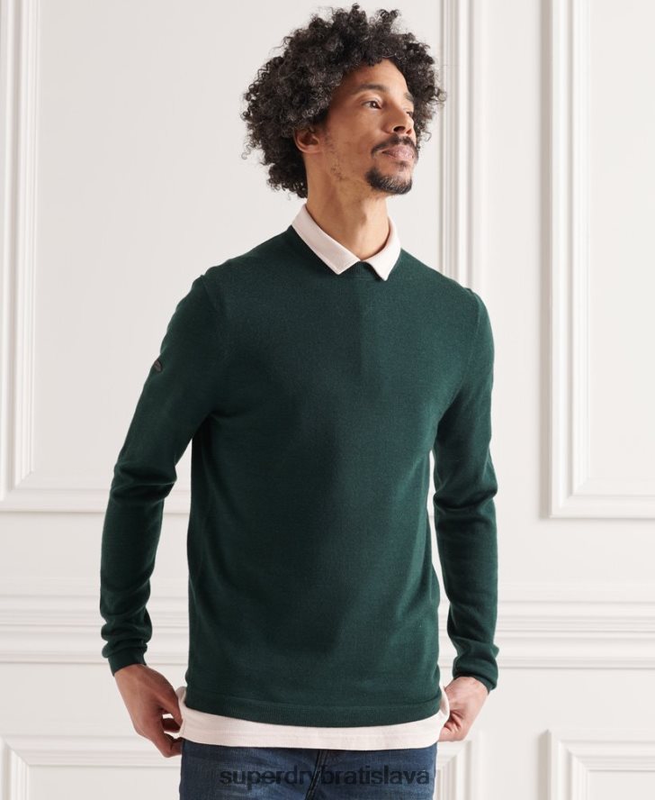 Superdry muži merino ľahký posádkový sveter 6B4ZTR1306 oblečenie zelená
