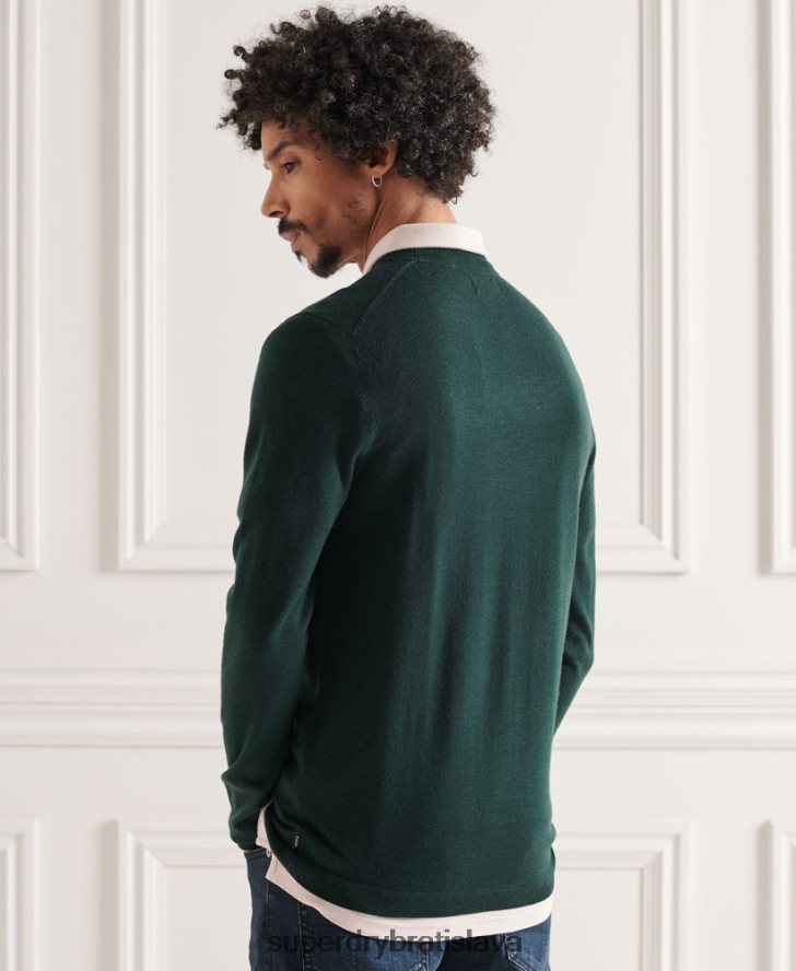 Superdry muži merino ľahký posádkový sveter 6B4ZTR1306 oblečenie zelená