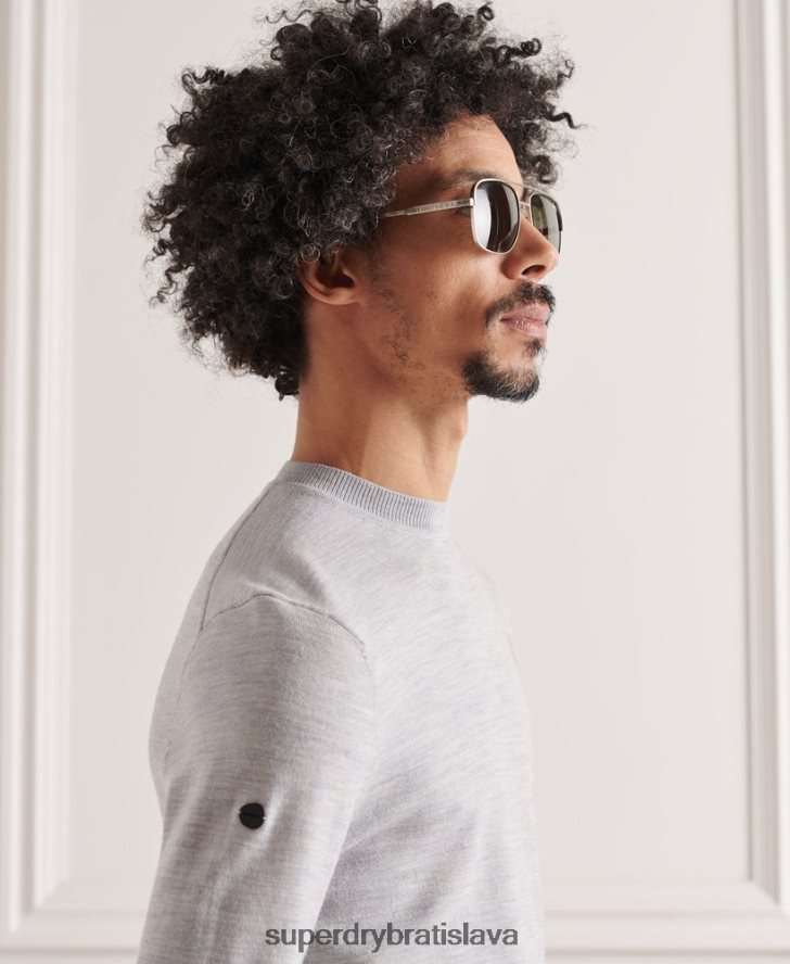 Superdry muži merino ľahký posádkový sveter 6B4ZTR1329 oblečenie svetlo šedá