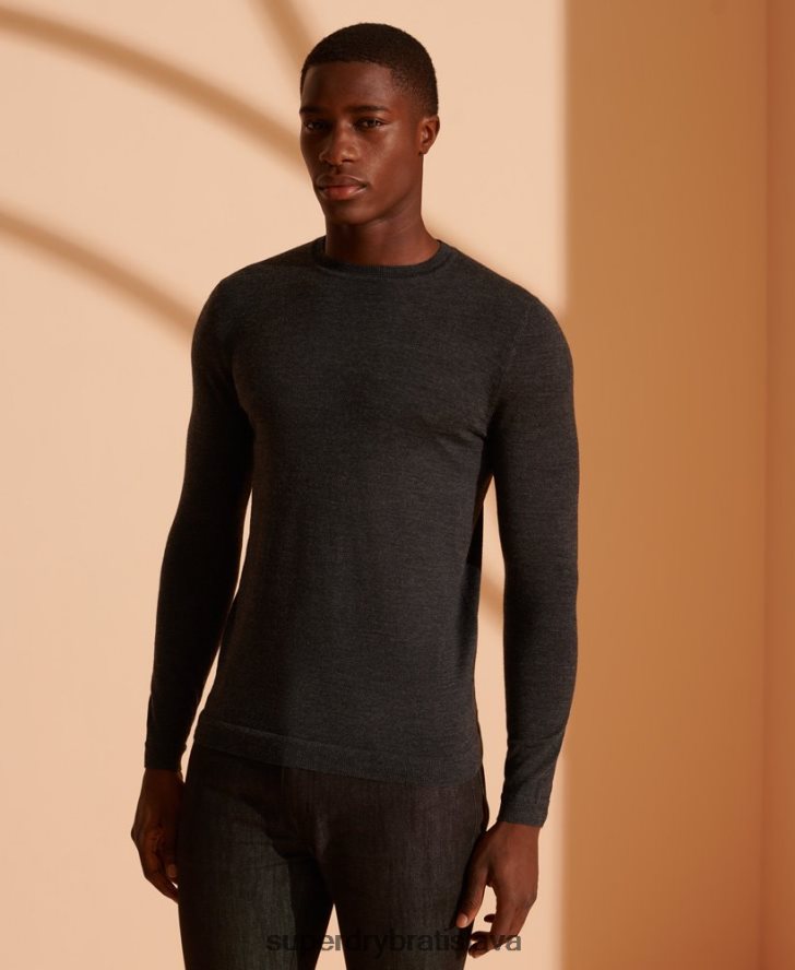 Superdry muži merino ľahký posádkový sveter 6B4ZTR1334 oblečenie tmavošedý