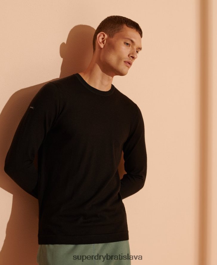 Superdry muži merino ľahký posádkový sveter 6B4ZTR1338 oblečenie čierna