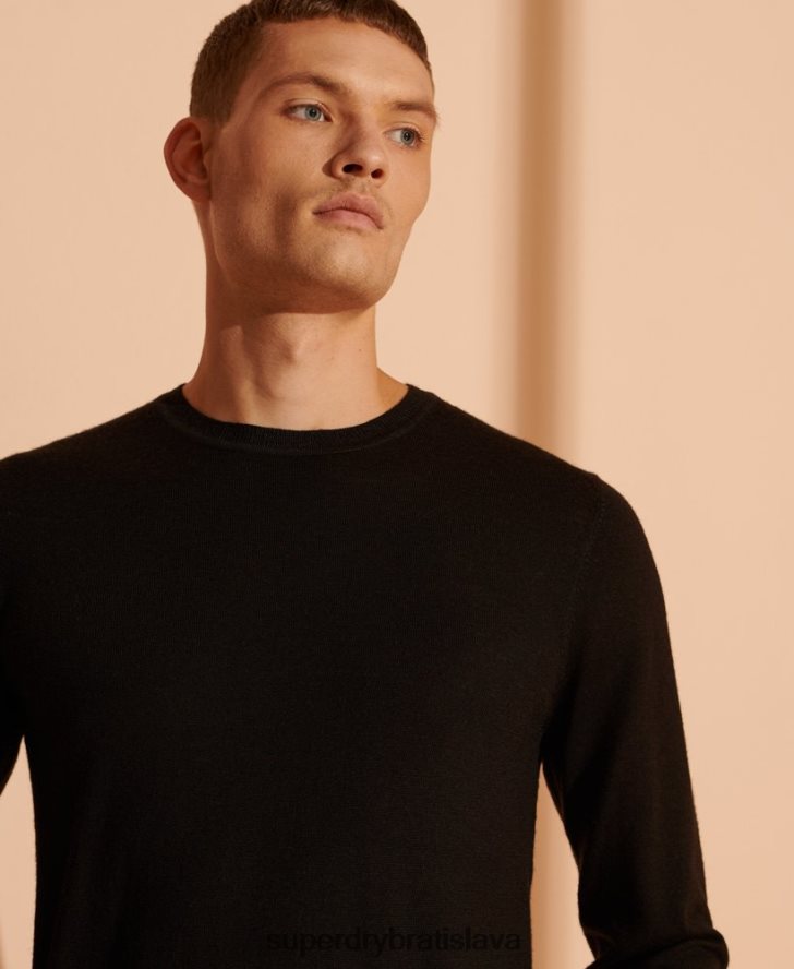 Superdry muži merino ľahký posádkový sveter 6B4ZTR1338 oblečenie čierna