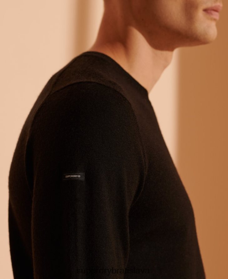 Superdry muži merino ľahký posádkový sveter 6B4ZTR1338 oblečenie čierna