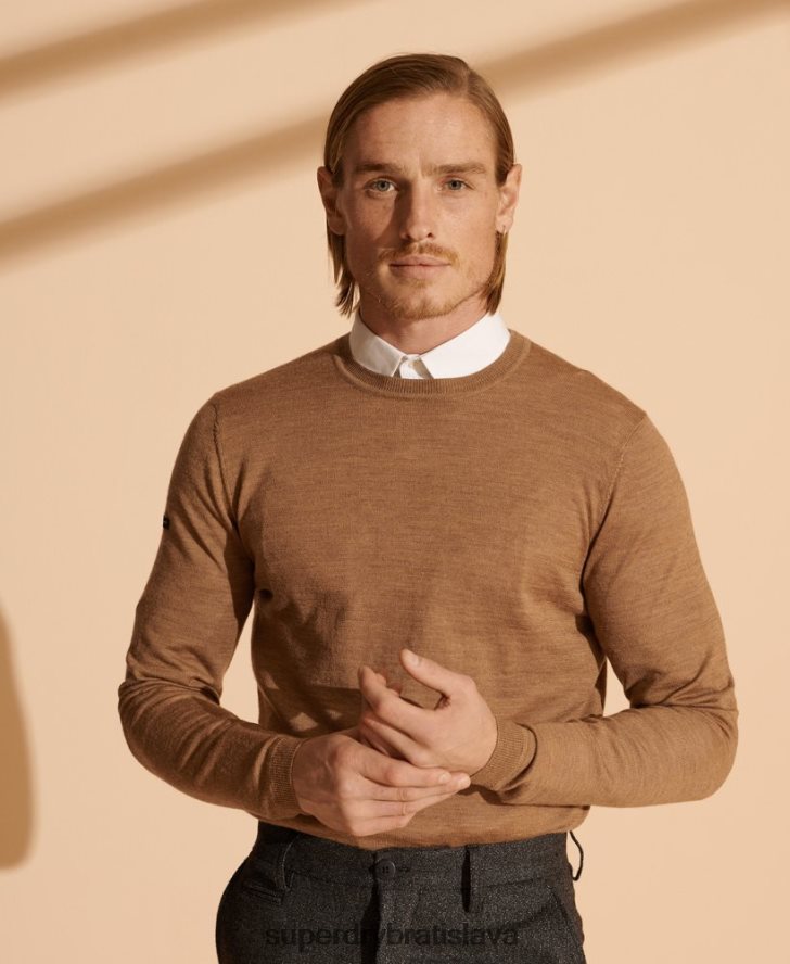 Superdry muži merino ľahký posádkový sveter 6B4ZTR5334 oblečenie béžová