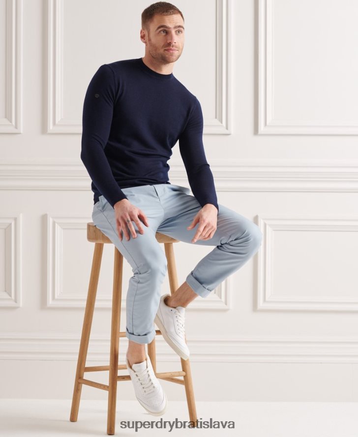 Superdry muži merino ľahký posádkový sveter 6B4ZTR5342 oblečenie námorníctvo