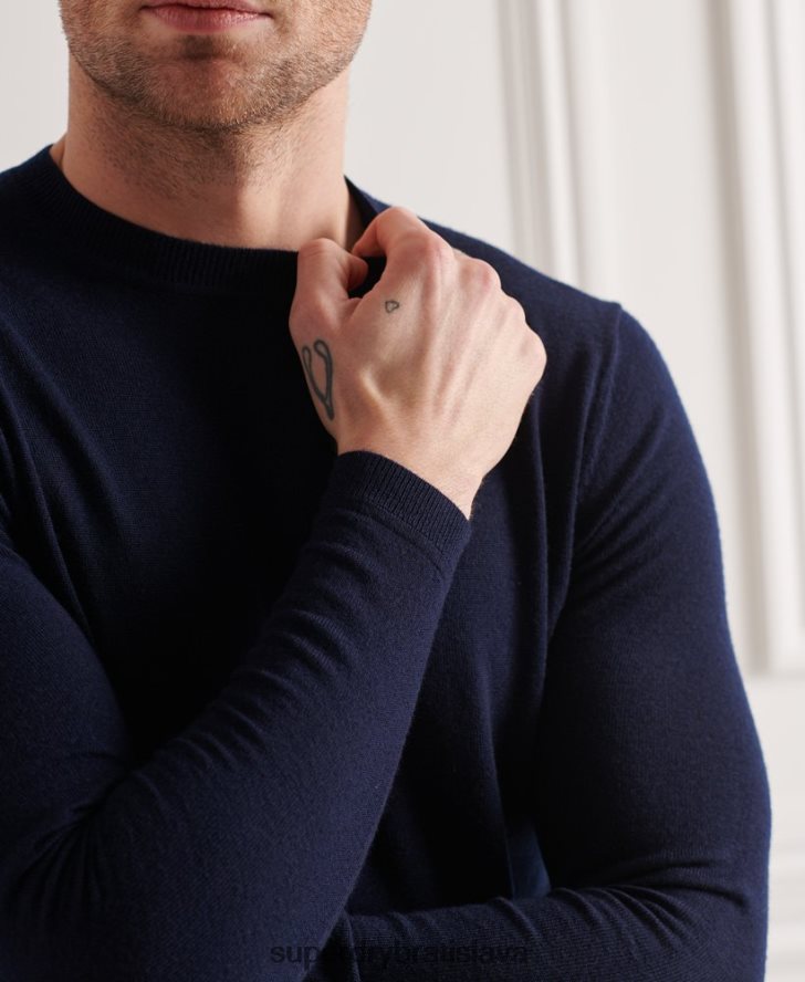 Superdry muži merino ľahký posádkový sveter 6B4ZTR5342 oblečenie námorníctvo