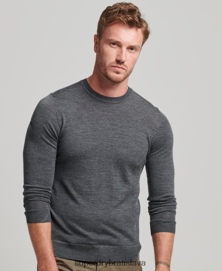 Superdry muži merino crew sveter na krk 6B4ZTR1257 oblečenie tmavošedý