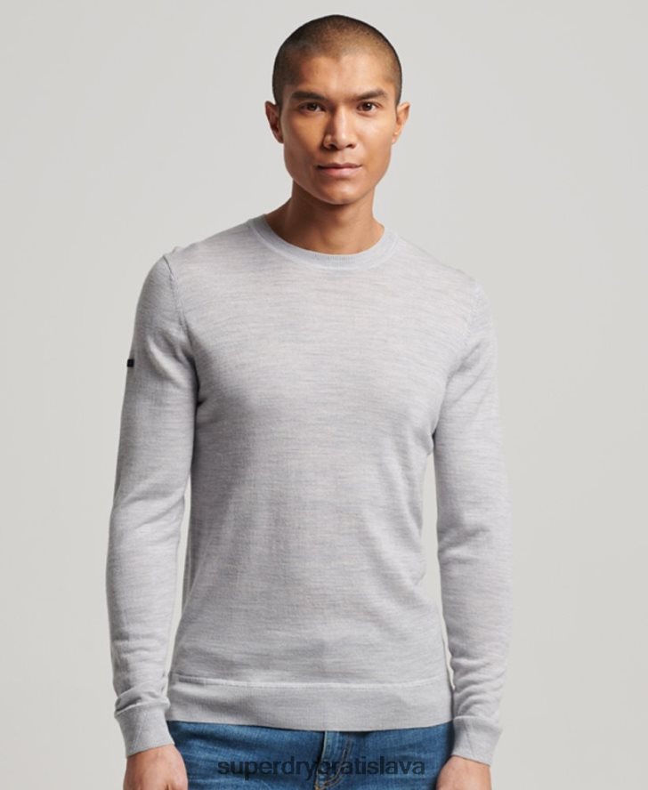 Superdry muži merino crew sveter na krk 6B4ZTR1287 oblečenie svetlo šedá