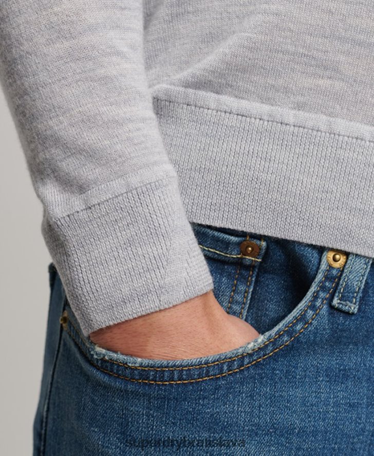 Superdry muži merino crew sveter na krk 6B4ZTR1287 oblečenie svetlo šedá