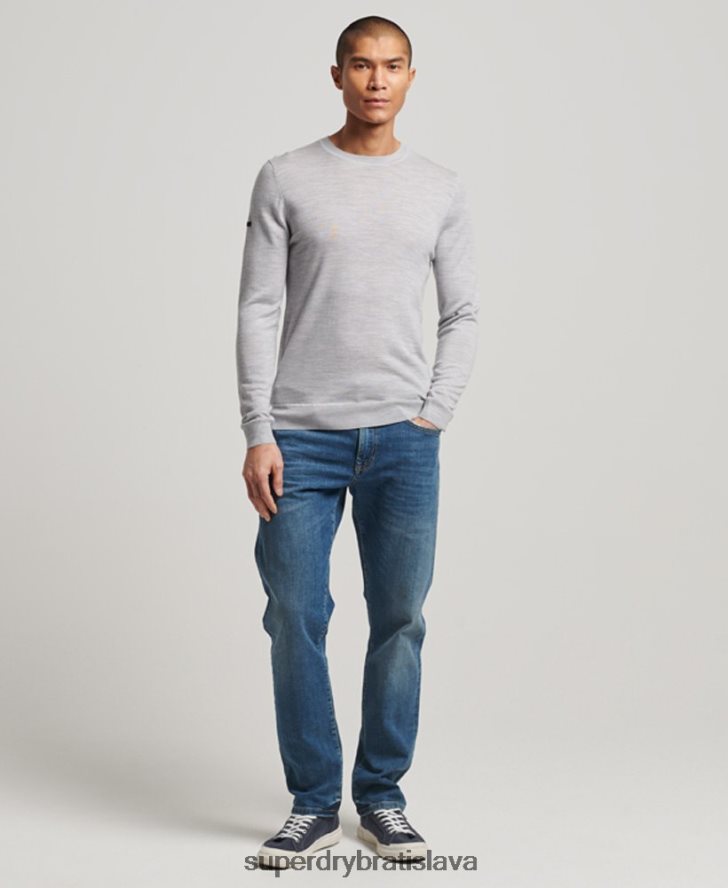 Superdry muži merino crew sveter na krk 6B4ZTR1287 oblečenie svetlo šedá