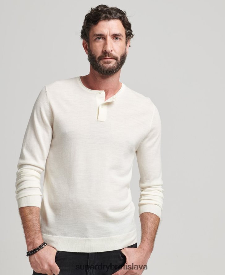 Superdry muži merino crew výstrih henley pletený top 6B4ZTR1520 oblečenie krém