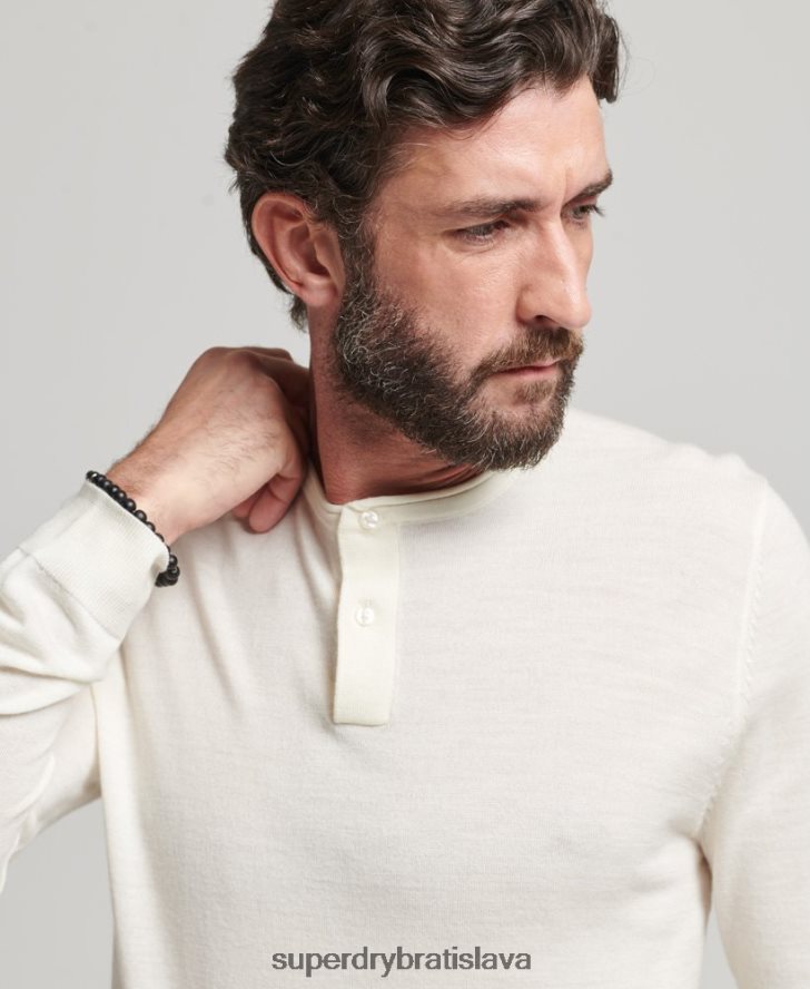 Superdry muži merino crew výstrih henley pletený top 6B4ZTR1520 oblečenie krém
