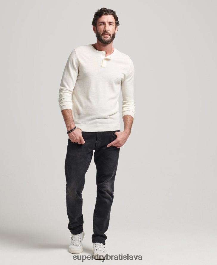 Superdry muži merino crew výstrih henley pletený top 6B4ZTR1520 oblečenie krém