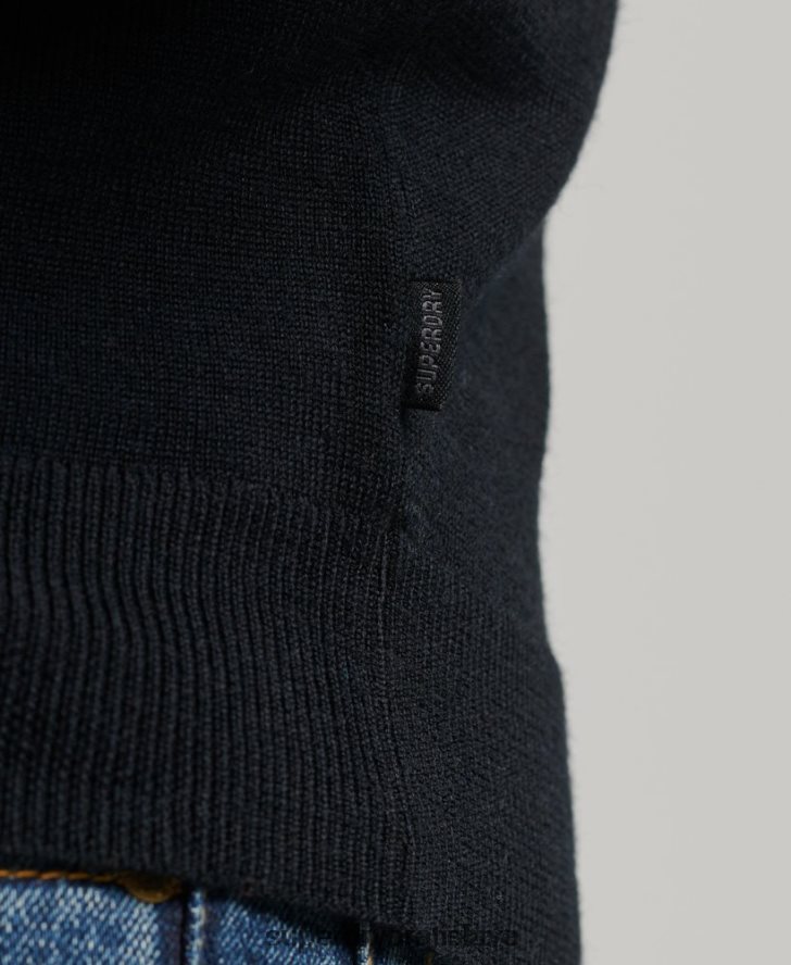 Superdry muži merino crew výstrih henley pletený top 6B4ZTR1534 oblečenie čierna