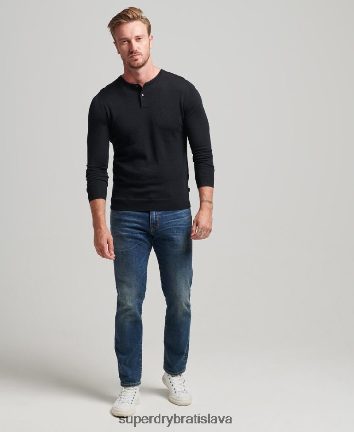 Superdry muži merino crew výstrih henley pletený top 6B4ZTR1534 oblečenie čierna