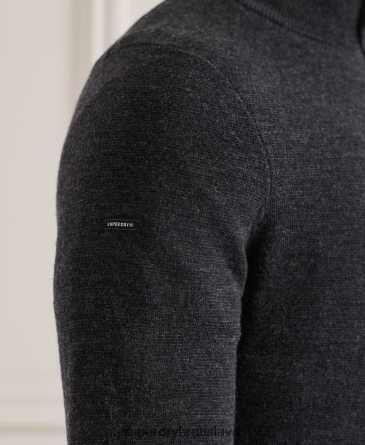 Superdry muži merino henley sveter 6B4ZTR1339 oblečenie tmavošedý