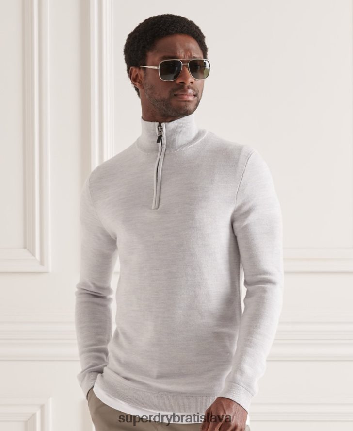 Superdry muži merino henley sveter 6B4ZTR5320 oblečenie svetlo šedá