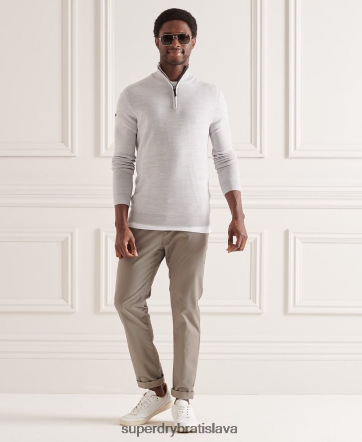 Superdry muži merino henley sveter 6B4ZTR5320 oblečenie svetlo šedá