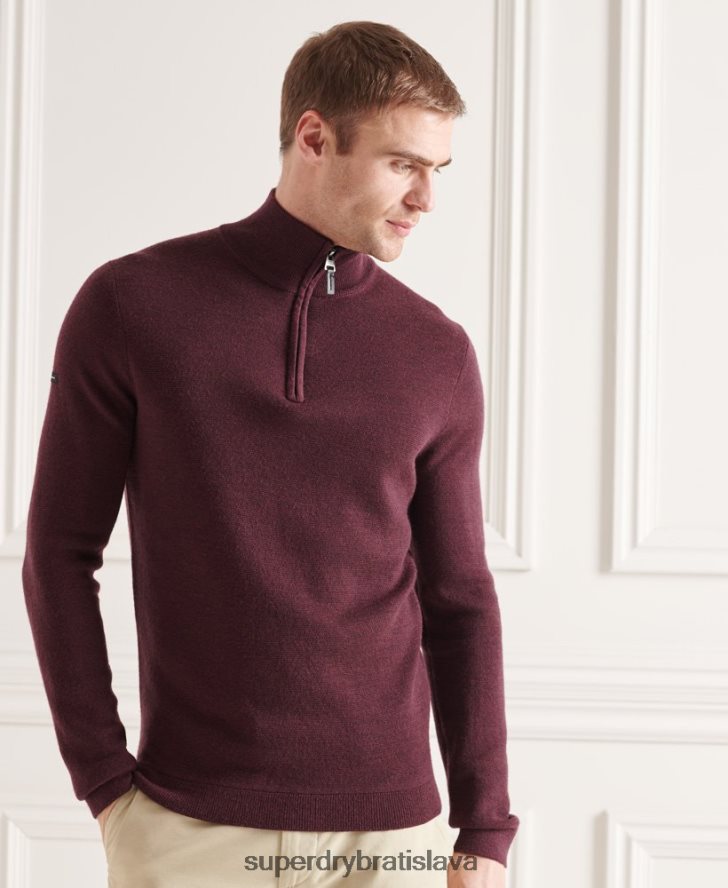 Superdry muži merino henley sveter 6B4ZTR5339 oblečenie Fialová