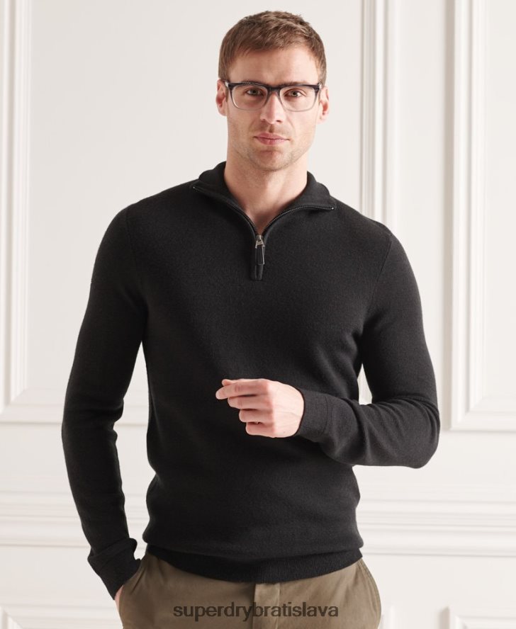 Superdry muži merino henley sveter 6B4ZTR5349 oblečenie čierna