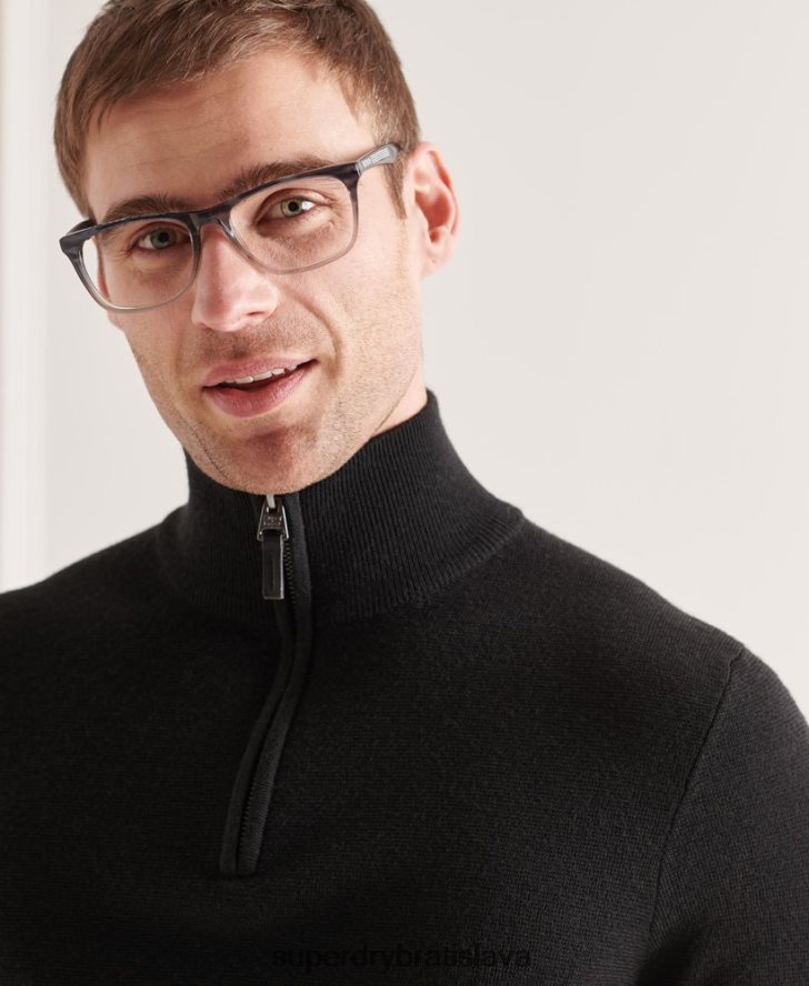 Superdry muži merino henley sveter 6B4ZTR5349 oblečenie čierna