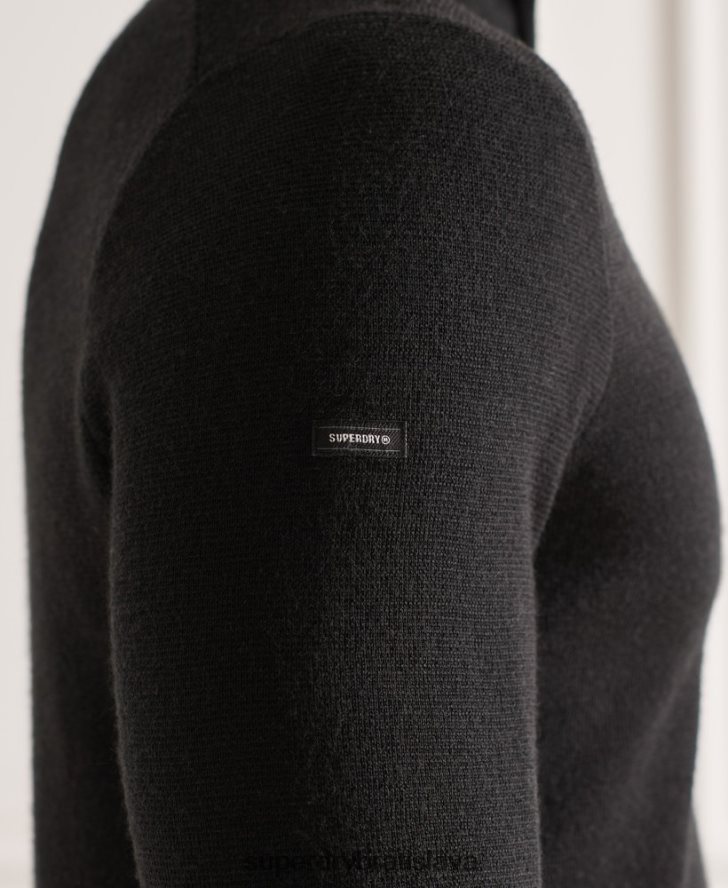 Superdry muži merino henley sveter 6B4ZTR5349 oblečenie čierna