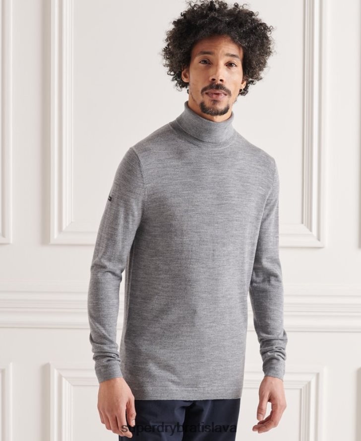 Superdry muži merino rolák 6B4ZTR1335 oblečenie svetlo šedá