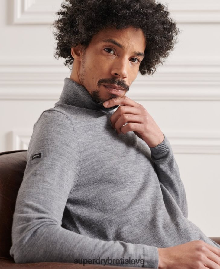 Superdry muži merino rolák 6B4ZTR1335 oblečenie svetlo šedá