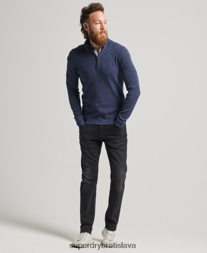 Superdry muži merino sveter na polovičný zips 6B4ZTR1241 oblečenie námorníctvo