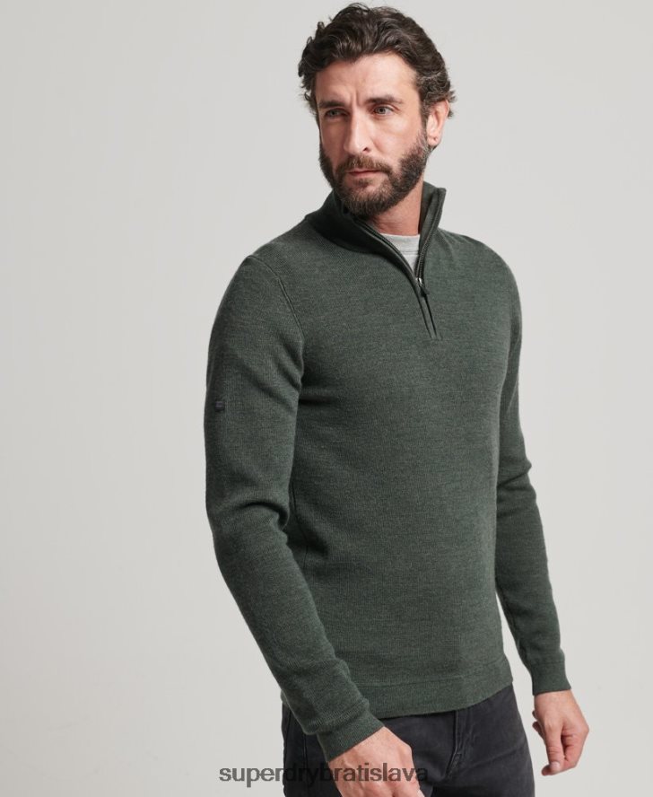 Superdry muži merino sveter na polovičný zips 6B4ZTR1244 oblečenie zelená