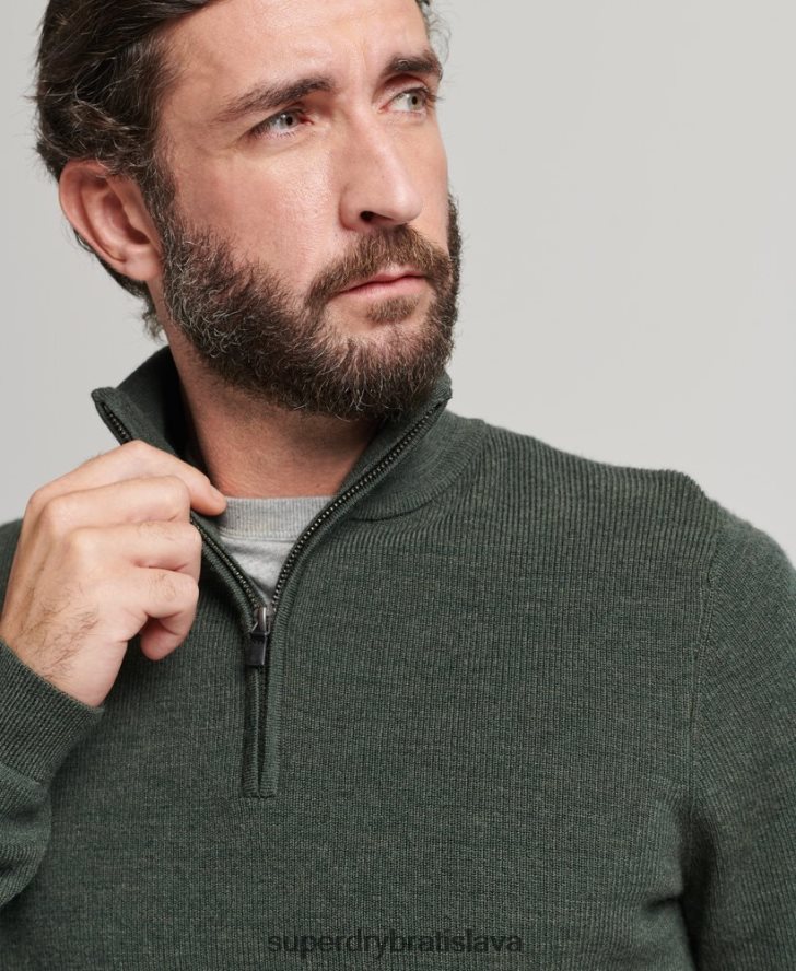 Superdry muži merino sveter na polovičný zips 6B4ZTR1244 oblečenie zelená