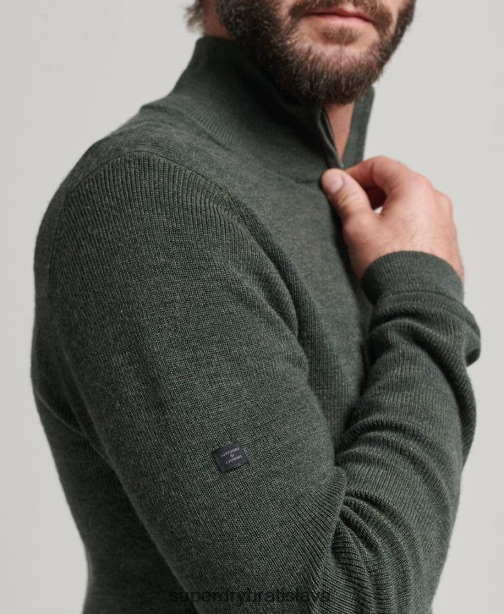 Superdry muži merino sveter na polovičný zips 6B4ZTR1244 oblečenie zelená