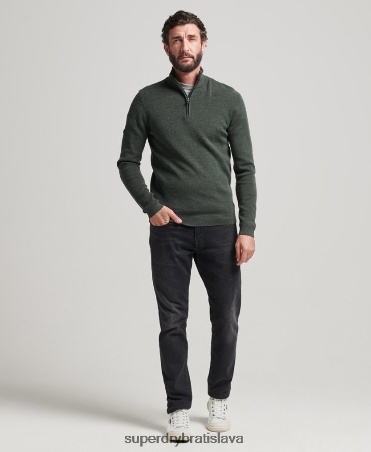 Superdry muži merino sveter na polovičný zips 6B4ZTR1244 oblečenie zelená