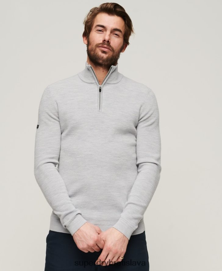 Superdry muži merino sveter na polovičný zips 6B4ZTR1252 oblečenie svetlo šedá