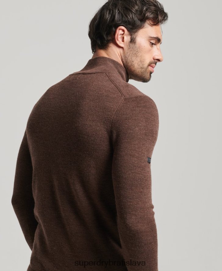 Superdry muži merino sveter na polovičný zips 6B4ZTR1316 oblečenie hnedá