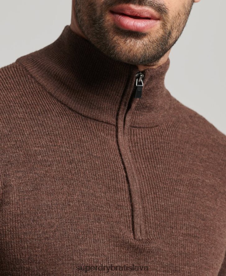 Superdry muži merino sveter na polovičný zips 6B4ZTR1316 oblečenie hnedá
