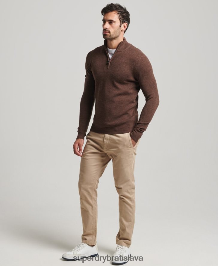 Superdry muži merino sveter na polovičný zips 6B4ZTR1316 oblečenie hnedá
