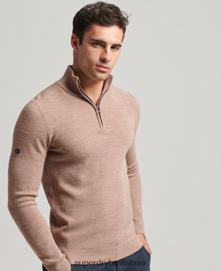 Superdry muži merino sveter na polovičný zips 6B4ZTR1318 oblečenie béžová