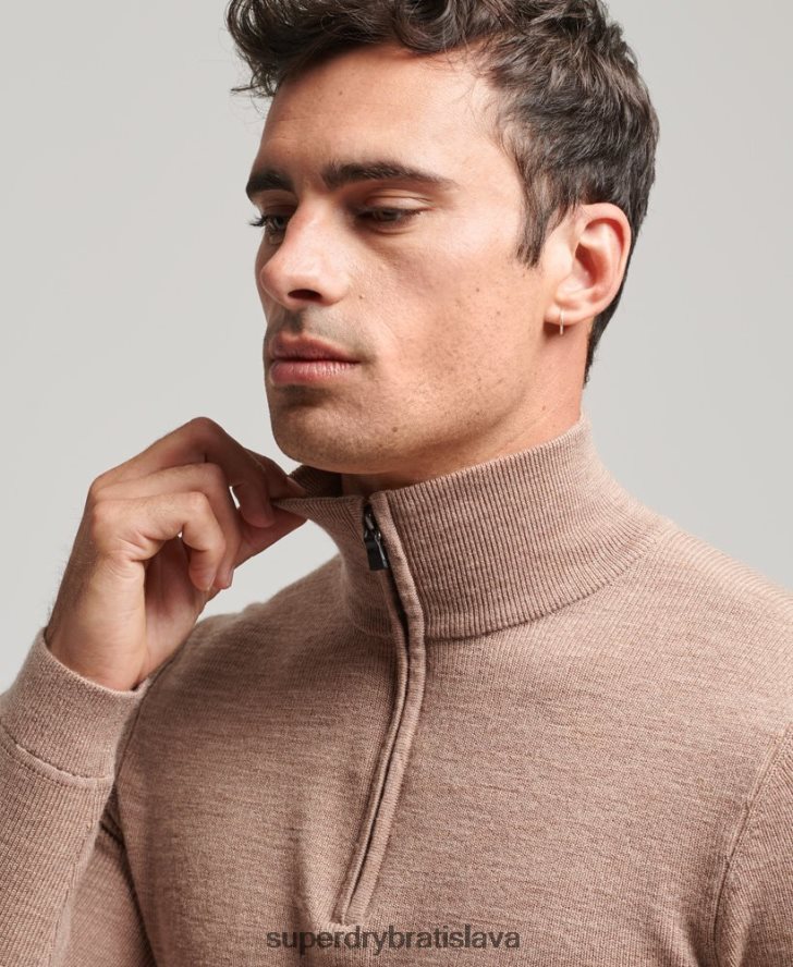 Superdry muži merino sveter na polovičný zips 6B4ZTR1318 oblečenie béžová