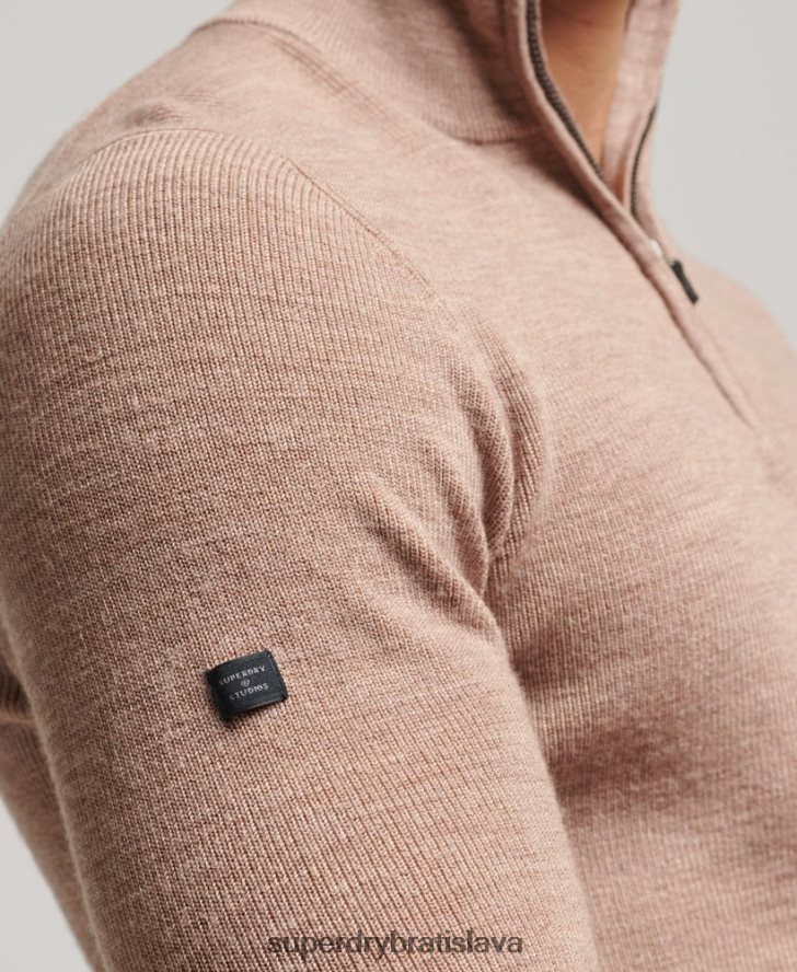 Superdry muži merino sveter na polovičný zips 6B4ZTR1318 oblečenie béžová
