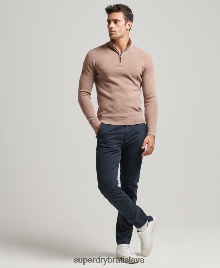 Superdry muži merino sveter na polovičný zips 6B4ZTR1318 oblečenie béžová