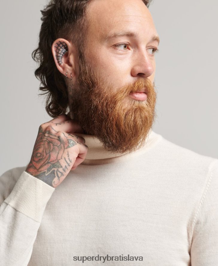 Superdry muži merino sveter s rolákom 6B4ZTR1292 oblečenie krém