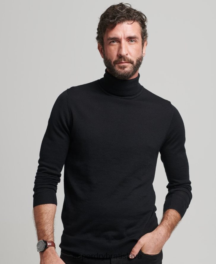 Superdry muži merino sveter s rolákom 6B4ZTR1321 oblečenie čierna