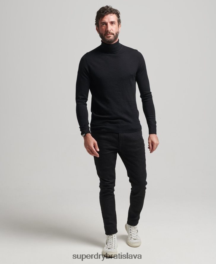 Superdry muži merino sveter s rolákom 6B4ZTR1321 oblečenie čierna