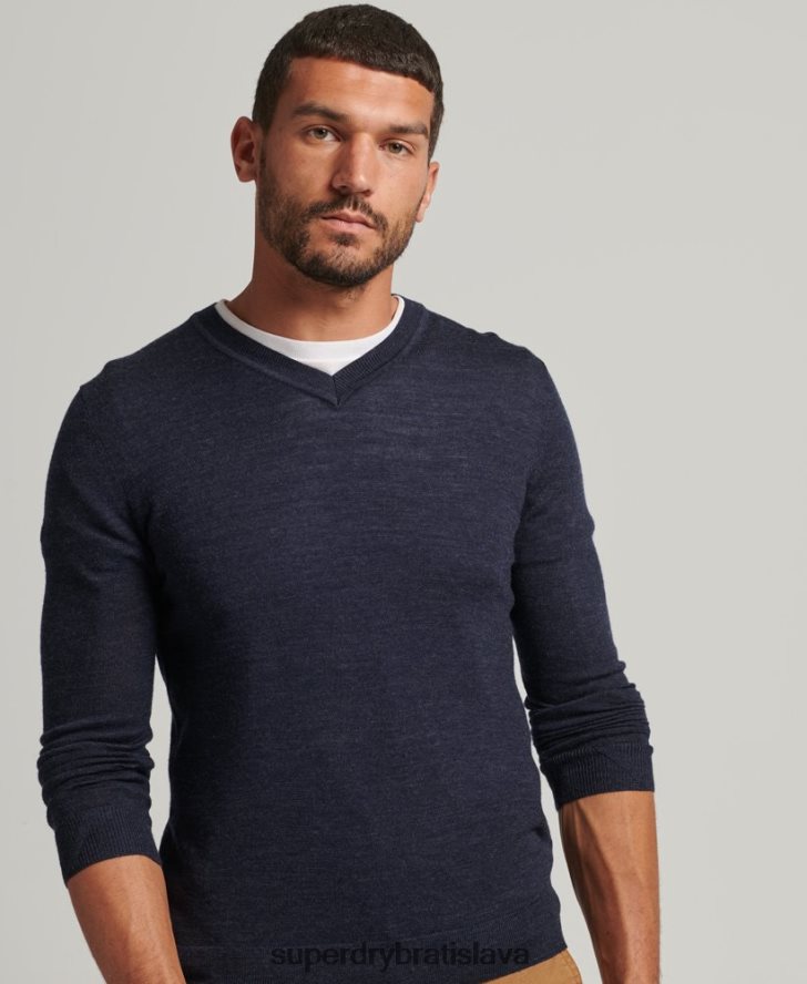 Superdry muži merino sveter s výstrihom do V 6B4ZTR1246 oblečenie námorníctvo