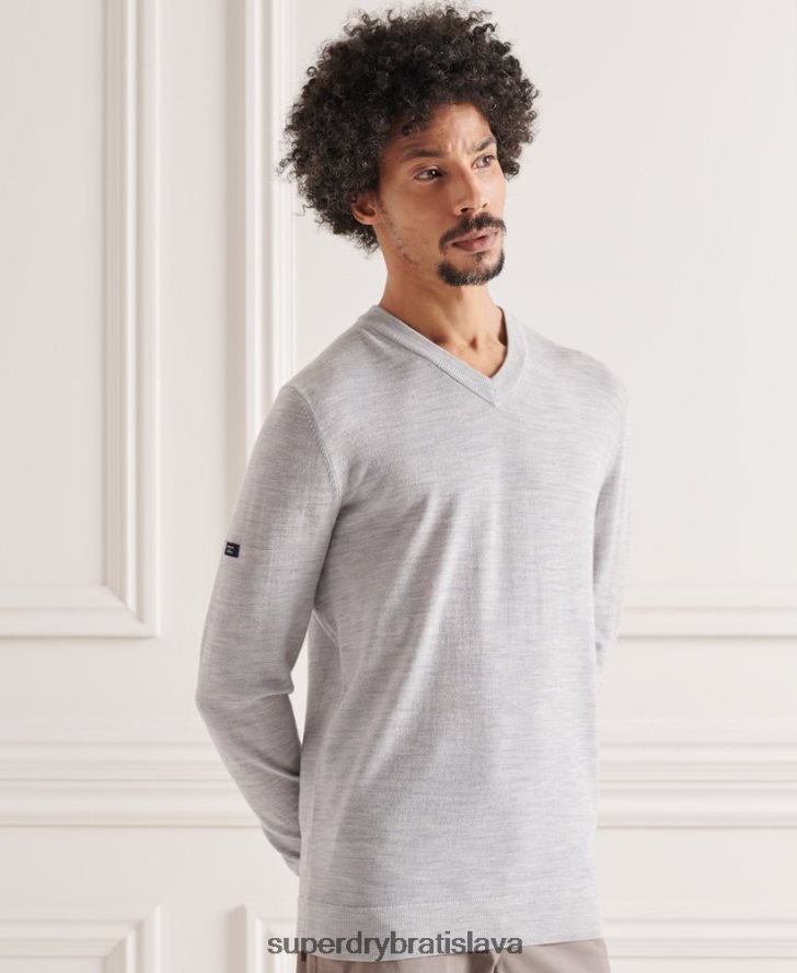 Superdry muži merino sveter s výstrihom do V 6B4ZTR1319 oblečenie sivá