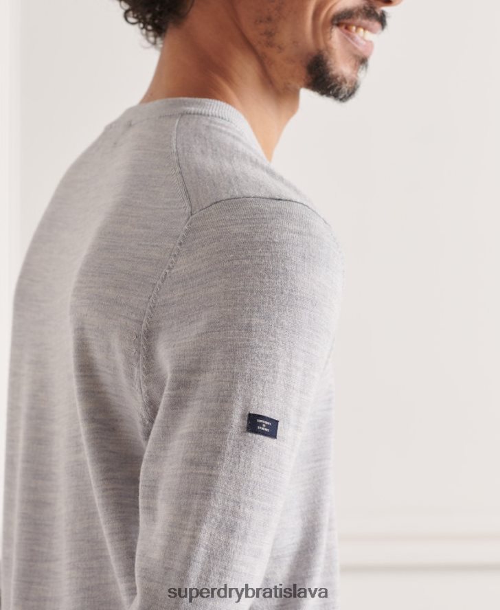 Superdry muži merino sveter s výstrihom do V 6B4ZTR1319 oblečenie sivá